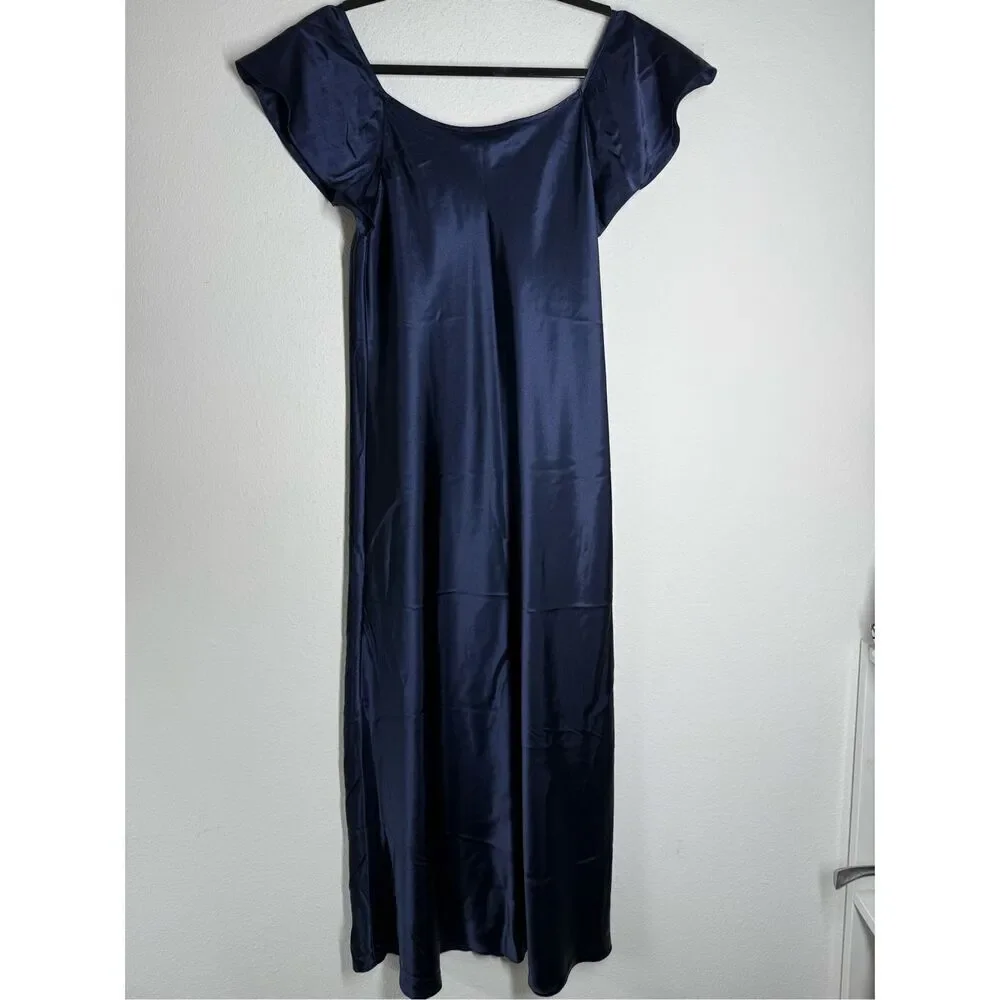 VTG Jaclyn Smith Studio Intimates Blue Satin Nightgown Adjustable Straps Size M